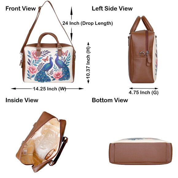 Printed Leather Buisness Top Handle Crossbody Bag for Women for Work, Daily Use - Picture 3 of 10